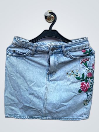 Bershka Embroidered Denim Mini Skirt