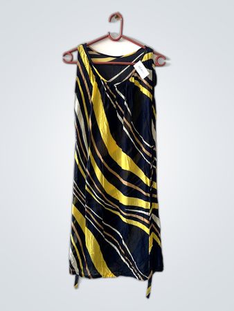 Sleeveless Black and Yellow Striped Mini Dress