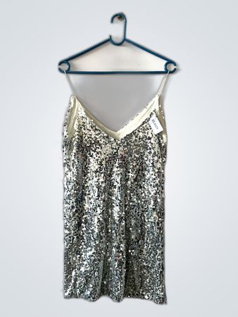 Unbranded Silver Sequined Slip Mini Dress