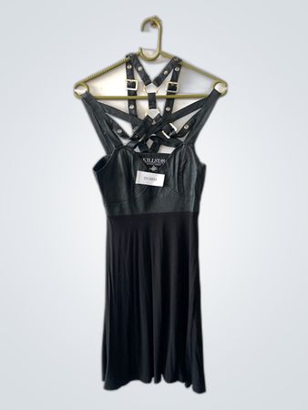 Killstar Black Leather Harness Mini Dress