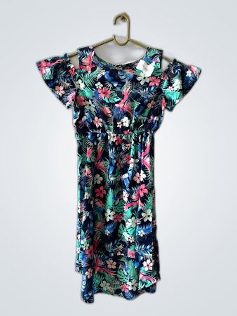 Off-Shoulder Tropical Print Mini Dress