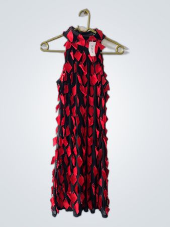 Samuel Dong Red and Black Ruffled Dress