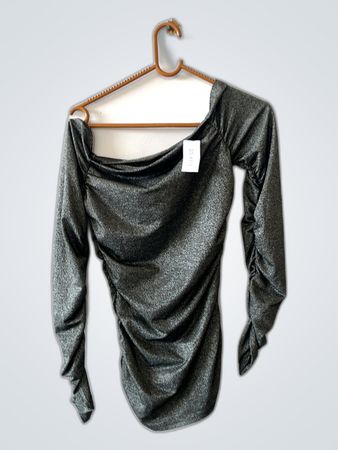 Unbranded Metallic Off-Shoulder Long Sleeve Crop Top