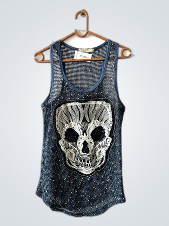 XILK Mesh Sleeveless Tank Top with Skull Applique