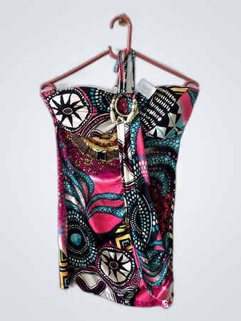 Multicolored Patterned Strapless Mini Dress