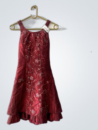 Red Embroidered Satin Mini Dress