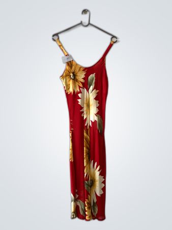 Red Sunflower Print Slip Dress