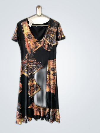Abstract Print V-Neck Midi Dress