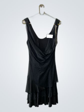 Black Draped Ruffle Mini Dress