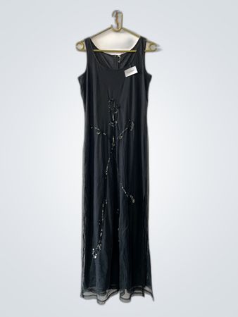 Black Beaded Floral Maxi Dress