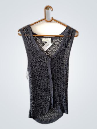 Caroll Gray Sleeveless Knit Cardigan
