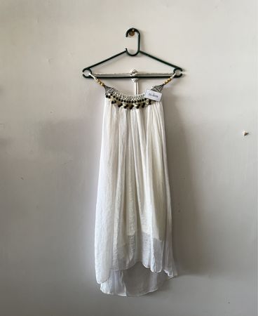 Unbranded White Beaded Flowy Mini Dress