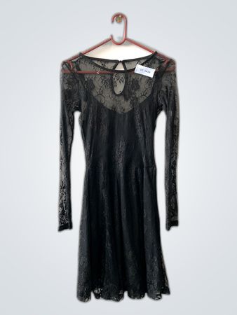 Black Lace Long Sleeve Mini Dress