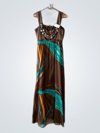 Rosa & Fox Printed Beaded Maxi Dress