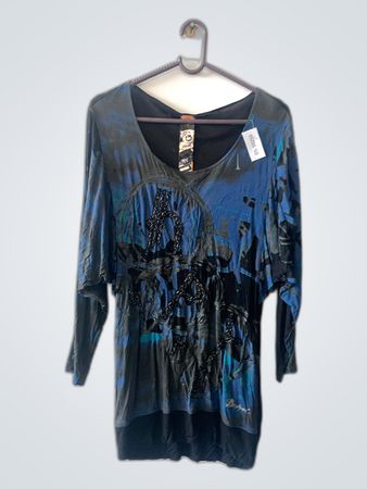 Blue and Black Graphic Tunic