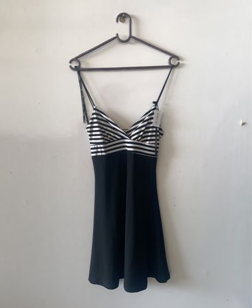 21 Forever Black and White Striped Spaghetti Strap Mini Dress