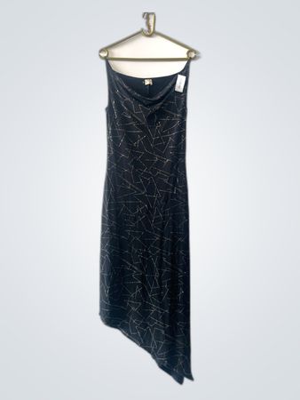 ST Black Metallic Geometric Print Asymmetric Dress