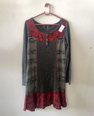 Rainbow Gray and Red Long Sleeve Tunic