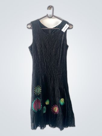 Black Lace Mini Dress with Floral Embroidery