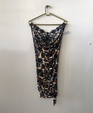 Unbranded Geometric Print Lace Shoulder Mini Dress