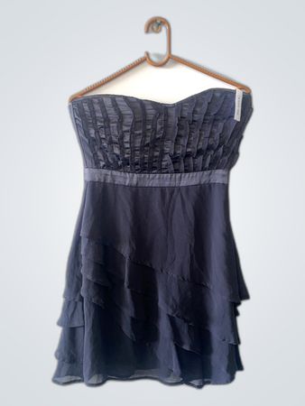 Blue Ruffled Strapless Dress