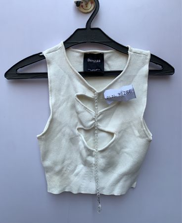 Bershka Ribbed Lace-Up Crop Tank Top