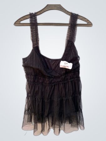Black Mesh Ruffled Top