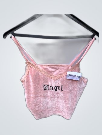 Pink Velvet Cami with Lace Trim