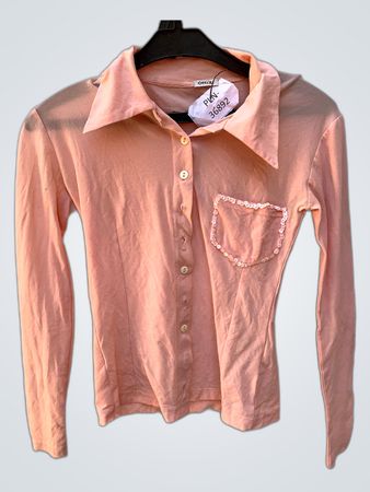 Peach Long Sleeve Shirt with Sequined Pocket