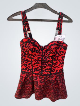 Red and Black Animal Print Bustier Top
