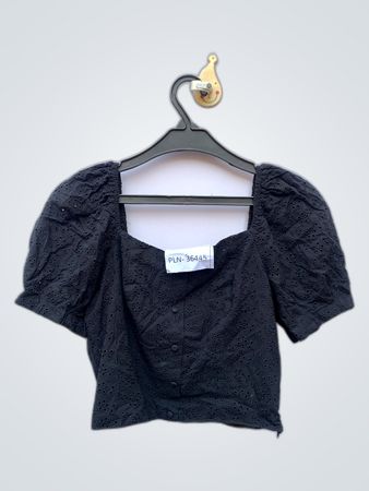 Black Off-Shoulder Eyelet Blouse