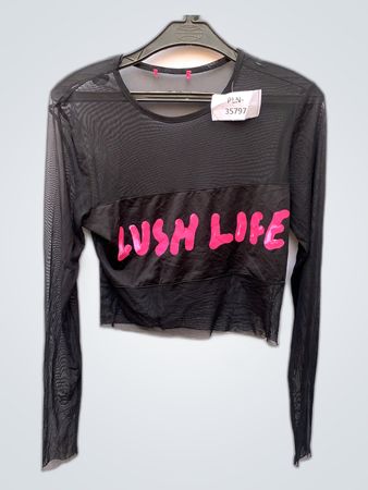 Unbranded Black Mesh Long Sleeve Crop Top with Lush Life Print