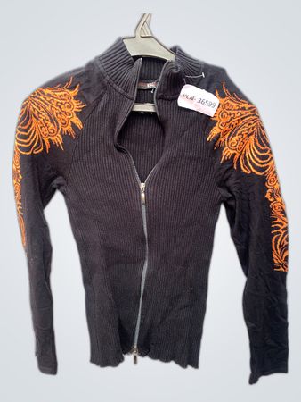 KFK Black Embroidered Zip-Up Knit Cardigan