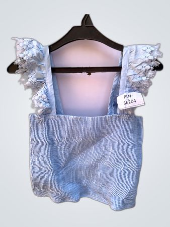 Peixoto Light Blue Ruffle Shoulder Crop Top