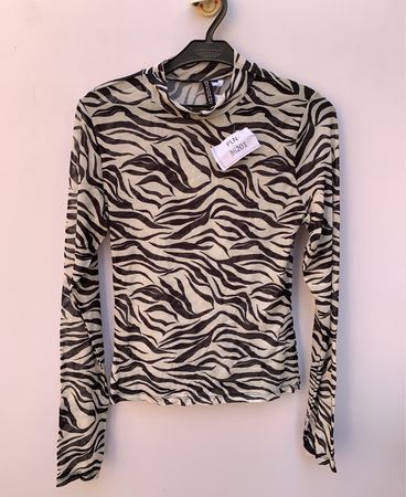 H&M Divided Sheer Zebra Print Turtleneck Blouse