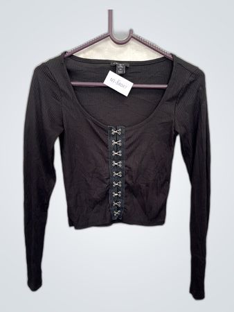 Amisu Black Ribbed Long Sleeve Top