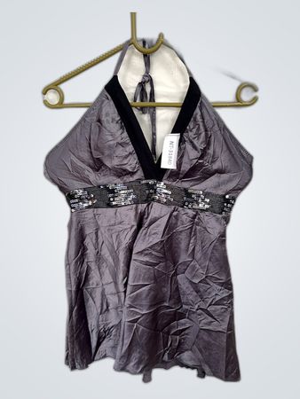 Gray Halter Neck Satin Blouse