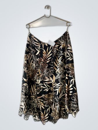 H&M Black Gold Leaf Print Midi Skirt