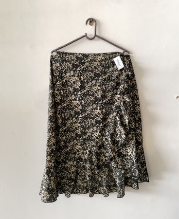 Bershka Black and White Abstract Print Midi Skirt