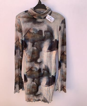 Abstract Print Sheer Turtleneck Sweater