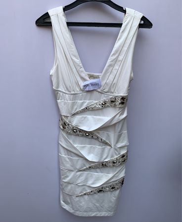 Wikiwiki White Beaded Ruching Mini Dress