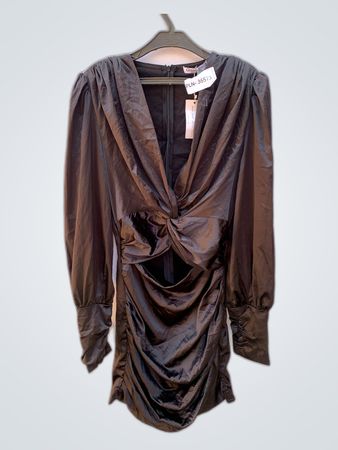 Glamaker Black Satin Wrap Mini Dress