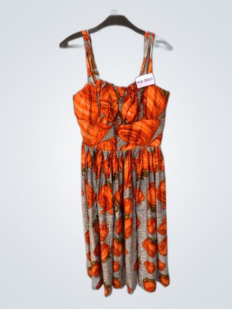 Orange Pumpkin Print Sleeveless Mini Dress