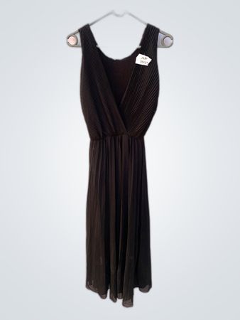 Black Pleated Wrap Midi Dress
