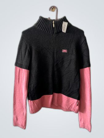 Tommy Hilfiger Black and Pink Zip-Up Turtleneck Sweater