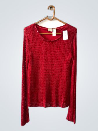 Free People Red Sequin Knit Sweater