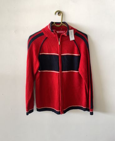 Success Red Striped Zip-Up Knit Cardigan