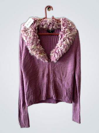 Purple Fur Collar Knit Cardigan