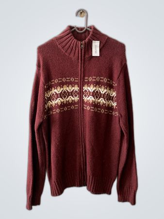 Unbranded Maroon Zip-Up Knit Cardigan