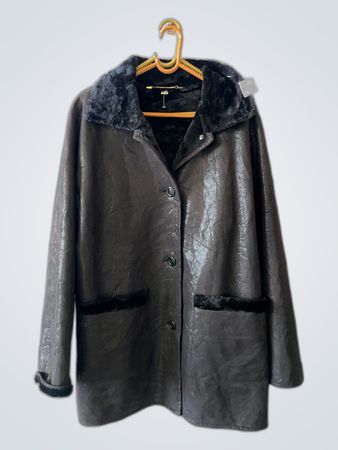 Unbranded Black Faux Leather Jacket with Fur Trim